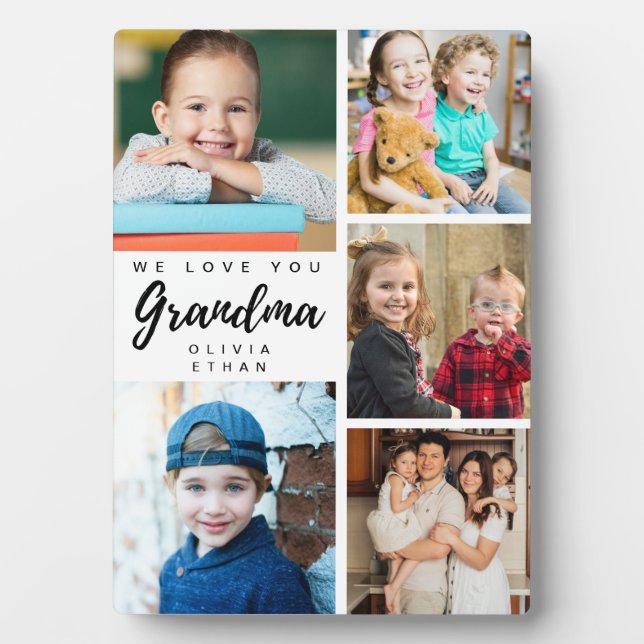 We Love You Grandma Grandkids Name 5 Photo Collage Plaque (Front)