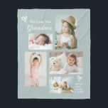 We Love You Grandma Grandkids Photo Collage Fleece Blanket<br><div class="desc">Simple and so sweet and thoughtful, this custom blanket says "We Love you Grandma" in trendy modern typefaces along with the children's names. A stylishly arrange collage that includes 5 of your chosen photos makes a wonderful keepsake to treasure through the years. Handdrawn doodle hearts accent the design to add...</div>