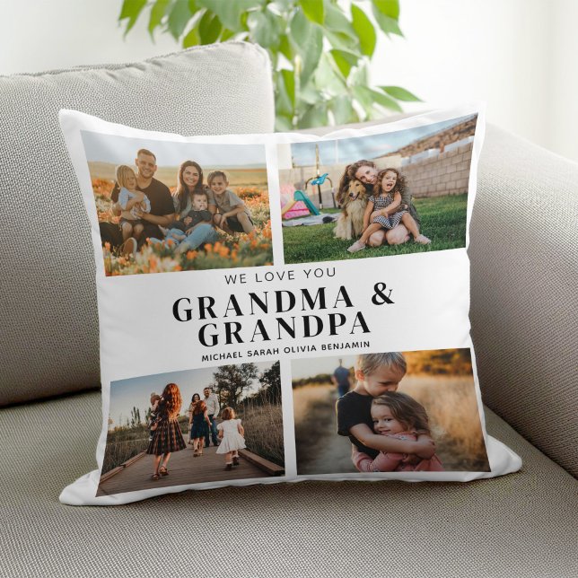 We Love You Grandma & Grandpa 4 Photo Collage Cushion (Creator Uploaded)