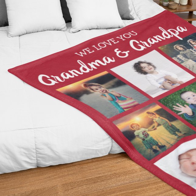 We Love You Grandma & Grandpa Photo Collage Fleece Blanket (Creator Uploaded)