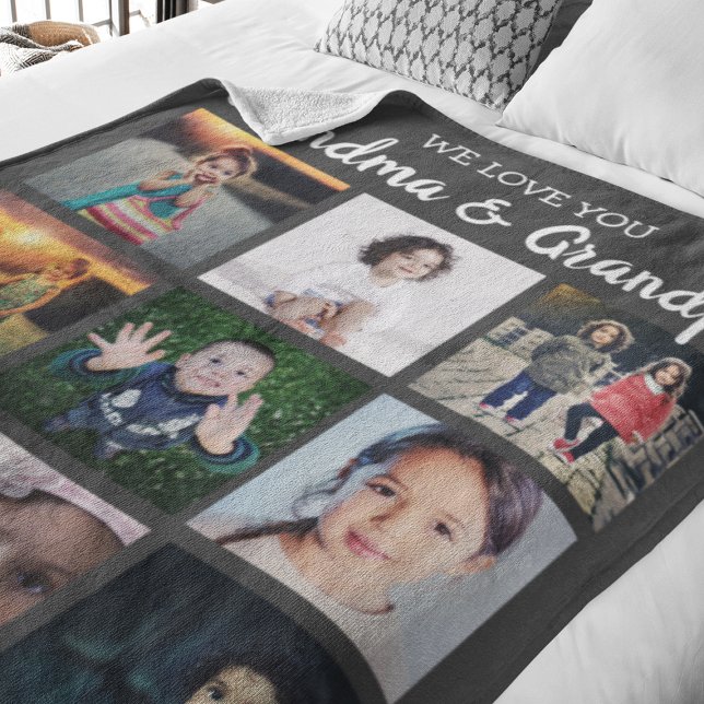 We Love You Grandma & Grandpa Photo Collage Fleece Blanket (Creator Uploaded)