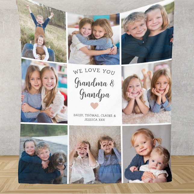 We Love You Grandma Grandpa Photo Collage Modern Fleece Blanket (Creator Uploaded)