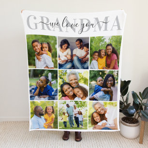 We Love You Grandma Grey Photo Collage Fleece Blanket