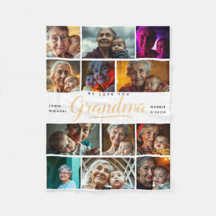 We Love You Grandma   Modern Hearts  Photo Collage Fleece Blanket