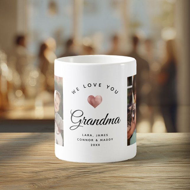 We Love You Grandma | Modern Photo Rose Gold Heart Coffee Mug (Creator Uploaded)