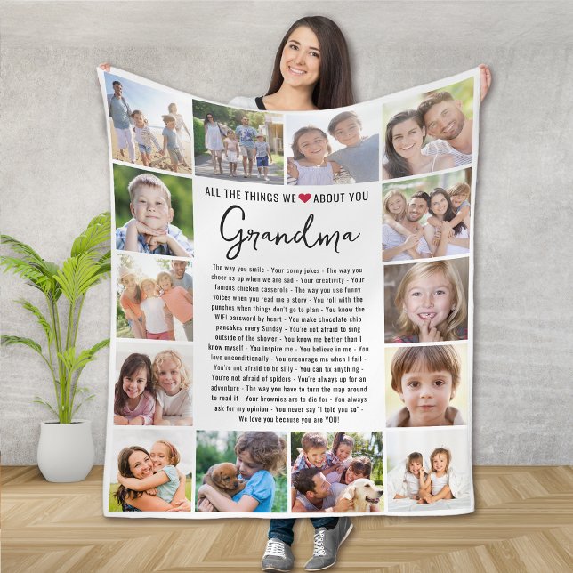 We Love You Grandma Multi Photo Collage Keepsake Fleece Blanket (Creator Uploaded)