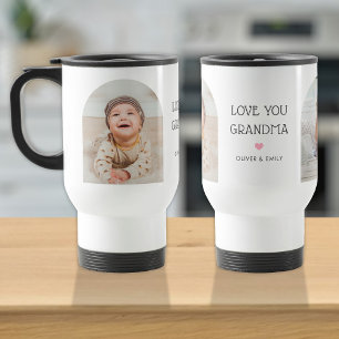 We Love You Grandma Nana 2 Photo Arch & Name Travel Mug