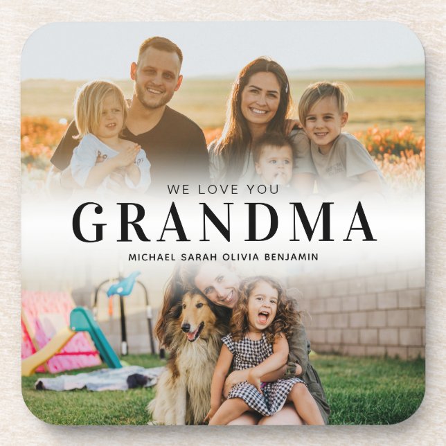 We Love You Grandma Personalised 2 Photo Coaster (Front)