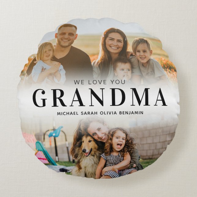 We Love You Grandma Personalised 2 Photo Round Cushion (Front)