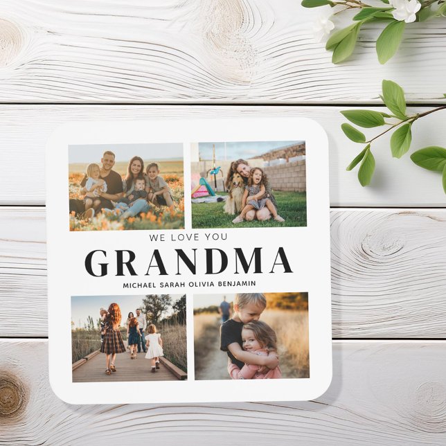 We Love You Grandma Personalised 4 Photo Collage Coaster (Creator Uploaded)