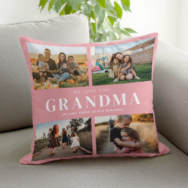 We Love You Grandma Personalised 4 Photo Collage Cushion (Creator Uploaded)
