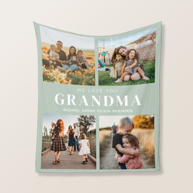 We Love You Grandma Personalised 4 Photo Collage Fleece Blanket (Creator Uploaded)