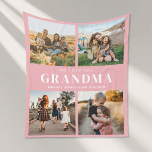 We Love You Grandma Personalised 4 Photo Collage Fleece Blanket
