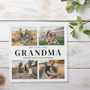 We Love You Grandma Personalised 4 Photo Collage Glass Coaster