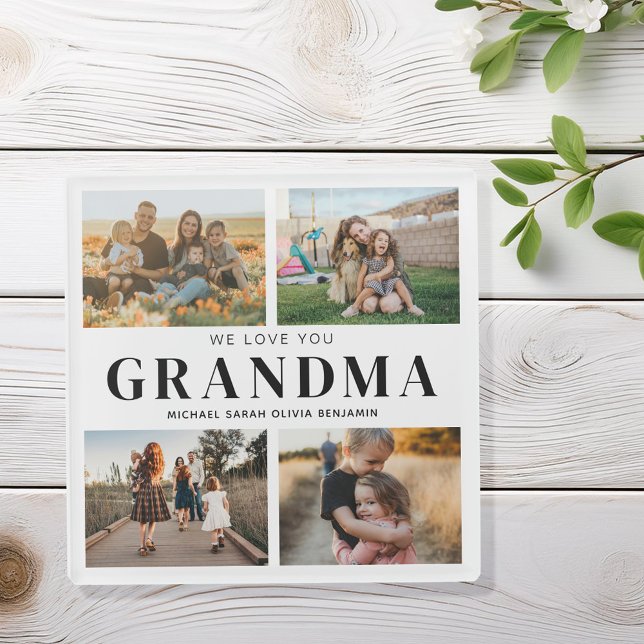 We Love You Grandma Personalised 4 Photo Collage Glass Coaster (Creator Uploaded)