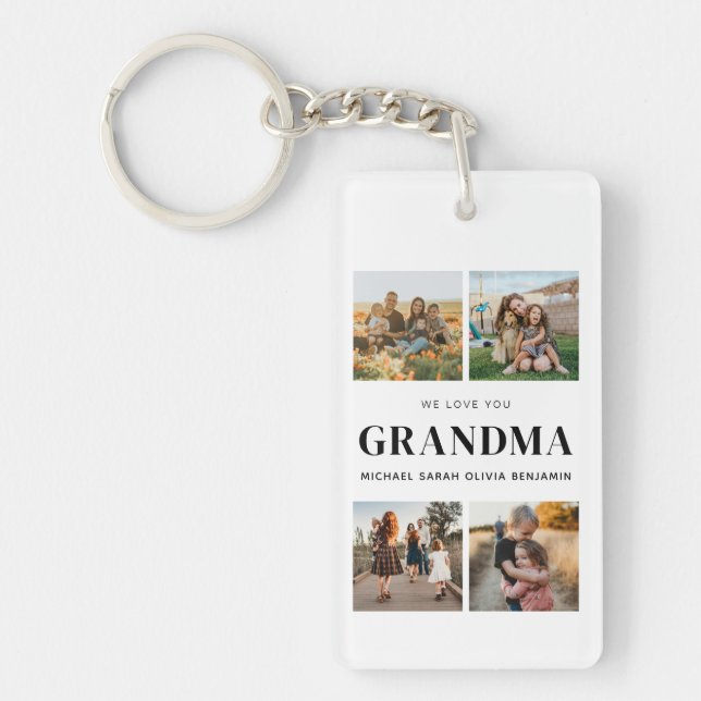 We Love You Grandma Personalised 4 Photo Collage Key Ring (Front)