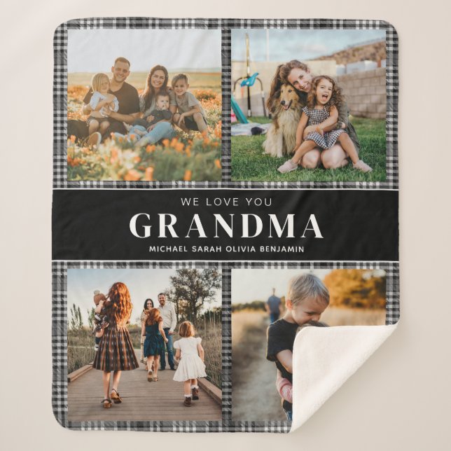 We Love You Grandma Personalised 4 Photo Collage Sherpa Blanket (Front)