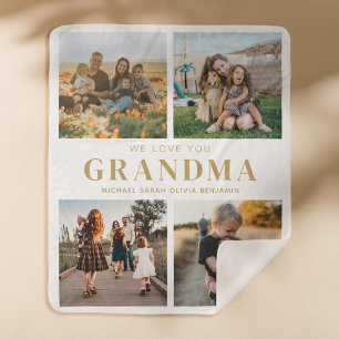 We Love You Grandma Personalised 4 Photo Collage Sherpa Blanket
