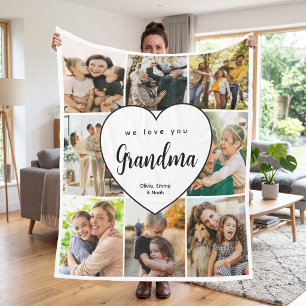 We Love You Grandma Personalised 8 Photo Collage Fleece Blanket