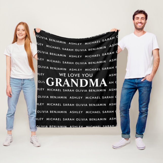 We Love You Grandma Personalised Kids Names Fleece Blanket (In Situ)