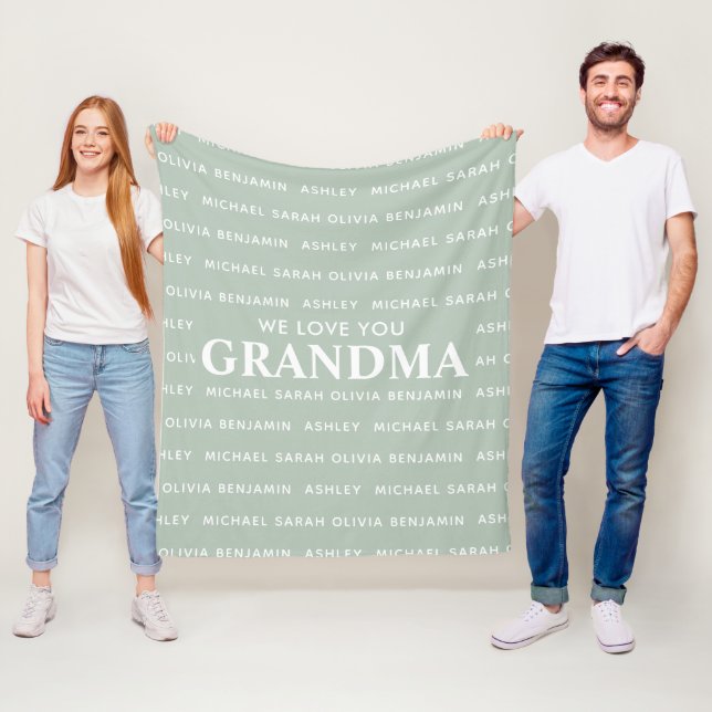 We Love You Grandma Personalised Kids Names Fleece Blanket (In Situ)