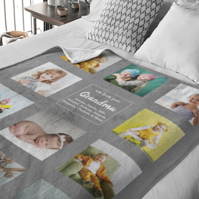 We Love You Grandma Photo Collage Fleece Blanket (Creator Uploaded)