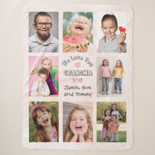 We Love You Grandma Photo Collage (Pink Bkg) Sherpa Blanket