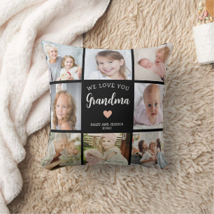 We Love You Grandma Photo Collage Pink Heart Cushion