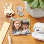 We Love You Grandma Photo Custom Color Key Ring<br><div class="desc">Create a special photo keychain gift for a wonderful grandmother featuring 1 or 2 pictures (one on each side) and WE LOVE YOU GRANDMA in a modern, fancy calligraphy typography accented with hearts in your choice of colors to accent your picture. Wonderful gift from her grandchild or grandkids for Grandparent's...</div>