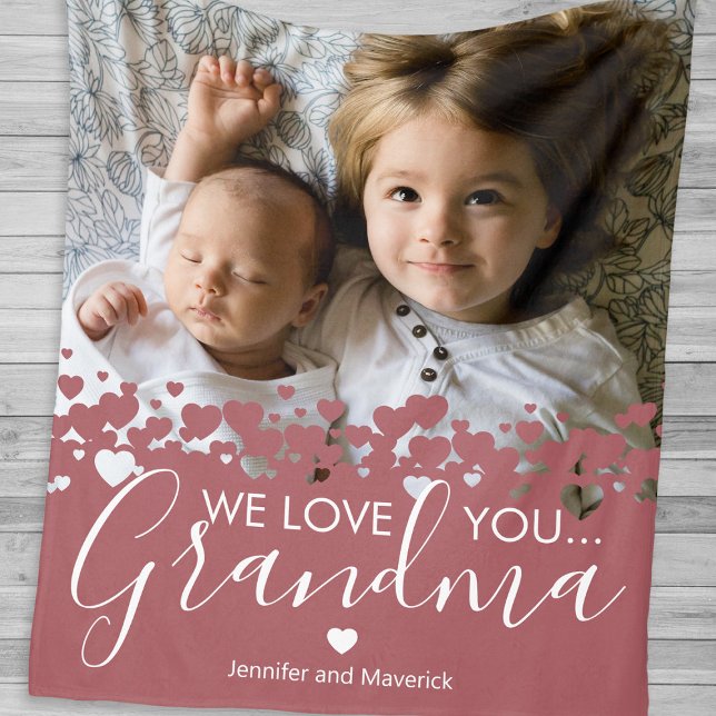 We Love You Grandma Photo Fleece Blanket (Creator Uploaded)