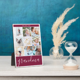 We love you Grandma photo gift collage burgundy Plaque