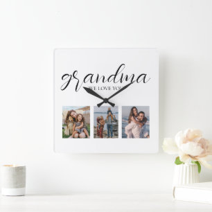 We Love You Grandma Photo Square Wall Clock