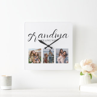 We Love You Grandma Photo Square Wall Clock