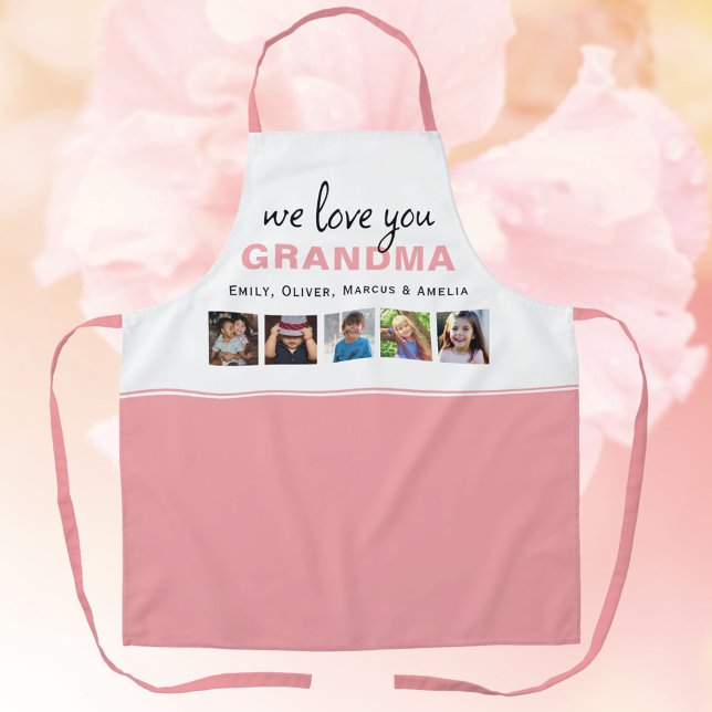 We love you Grandma Pink Grandchildren 5 Photo  Apron (Creator Uploaded)