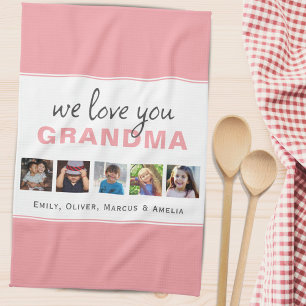 We love you Grandma Pink Grandchildren 5 Photo  Tea Towel
