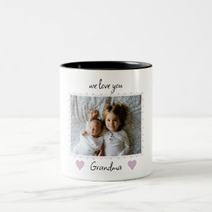 We Love You Grandma Pink Hearts Custom Photo Two-Tone Coffee Mug