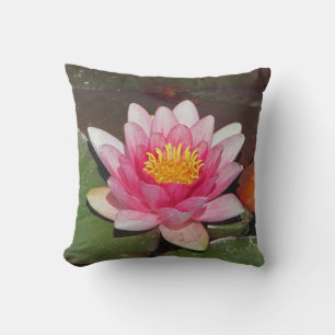 We Love You Grandma Pink Water Lily Photo Flower Cushion