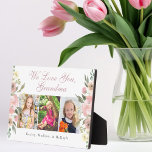 We Love You Grandma Pretty Floral Mother's Day Plaque<br><div class="desc">We love you,  grandma. A beautiful pink floral photo plaque with a three photograph template for your grandchildren pictures. Customize the elegant flower frame with your own custom text for a pretty,  personalized Mother's Day gift for a grandmother.</div>