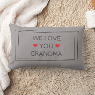 'We Love You Grandma' Rustic Chic Black Grey Red Lumbar Cushion