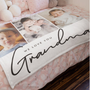 We love you Grandma Script 3 photos Personalised Fleece Blanket