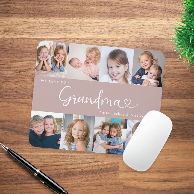 We Love you Grandma Script 8 Photo Modern Mouse Mat (Creator Uploaded)