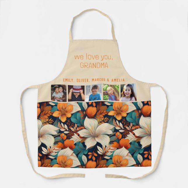 We love you Grandma Tropical Flowers 5 Photo Apron (Front)