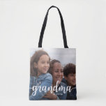 We Love You Grandma | Two Full Bleed Photos Tote Bag<br><div class="desc">This trendy personalised bag says "grandma" in white,  modern typography,  and the words "we love you" (which you can easily change using the template). Add two of your favourite photos,  one on each side.</div>