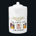 We Love You Grandma Wildflowers Collage Photo<br><div class="desc">Colourful Watercolor Wildflowers 3 Photo "We love you grandma"  collage teapot.  All text and photos can be changed.</div>