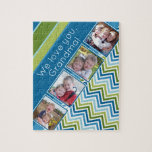 We love you grandma with 4 photos and zig zags jigsaw puzzle<br><div class="desc">A great way to display your square photos from your online account.  A fun zig zag stripe design highlights the pics.</div>