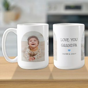 We Love You Grandpa 2 Photo Arch & Name 15 oz Coffee Mug