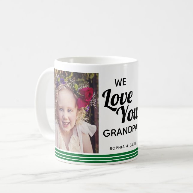 We Love You Grandpa 2 Photo Green Coffee Mug (Front Left)