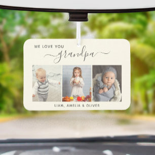 We Love You Grandpa 3 Photo Gray Script Car Air Freshener