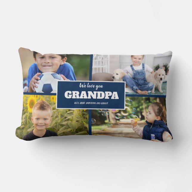 We Love You Grandpa 4 Photo Navy Blue   Lumbar Cushion (Front)