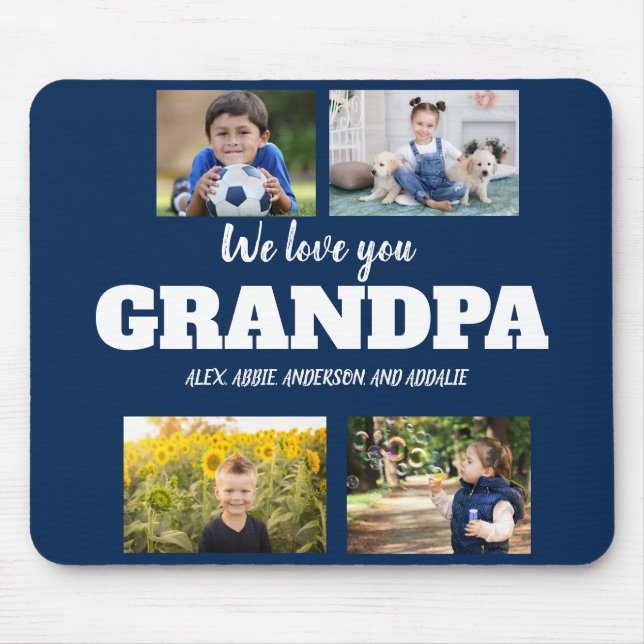 We Love You Grandpa 4 Photo Navy Blue Mouse Mat (Front)